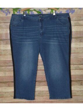 NWT Bloomchic Plus Size 28 Crop Blue Jeans Black Sparkle Textured Tuxedo Stripe